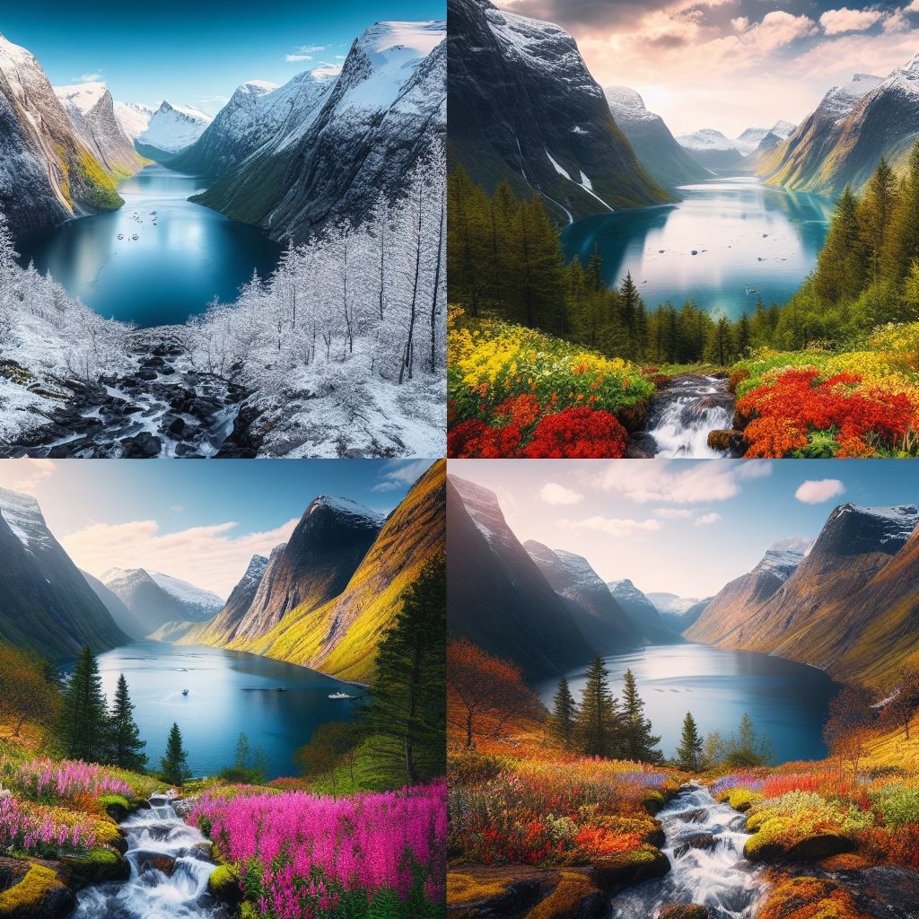 Image montrant les fjords à différentes saisons