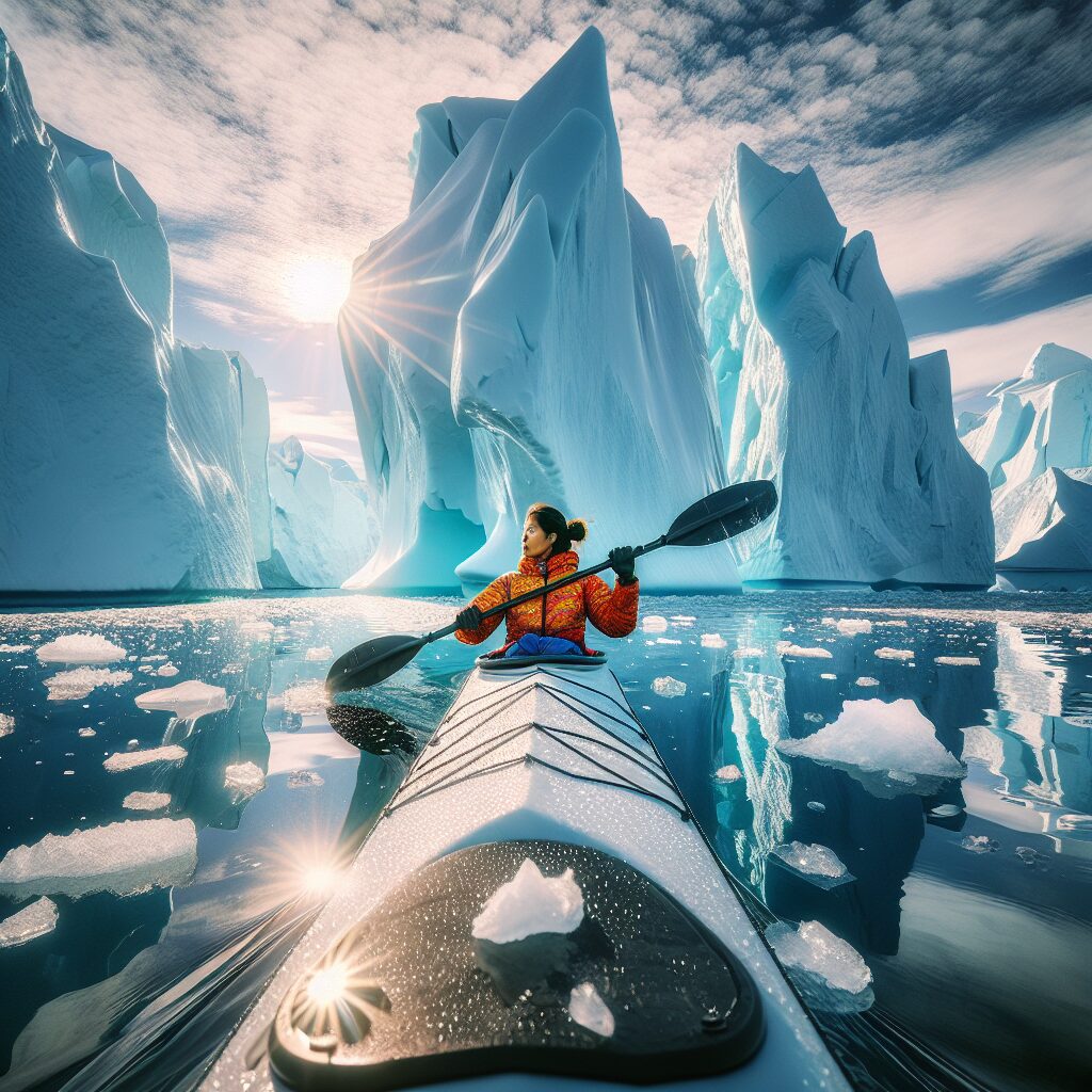 Kayak entre icebergs